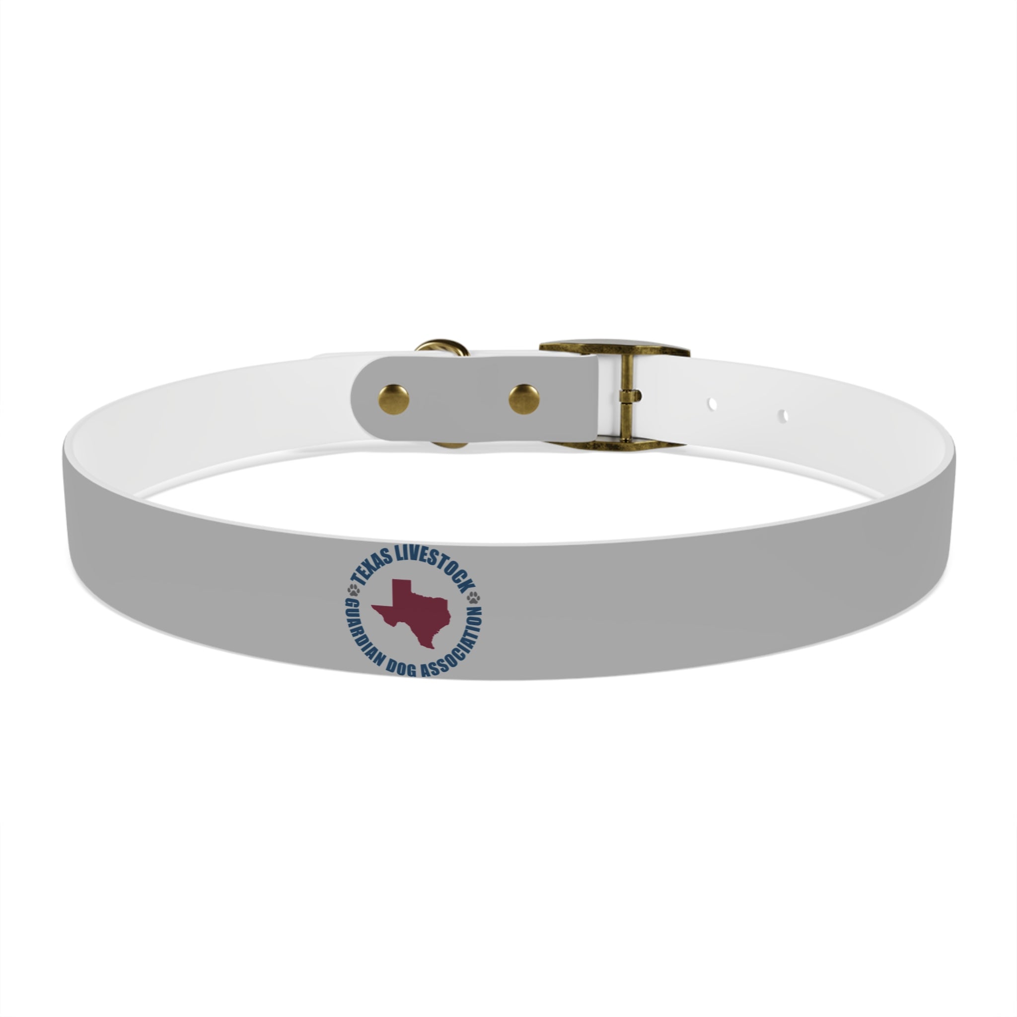 Customized White Dog Collar with Texas Livestock Association Logo