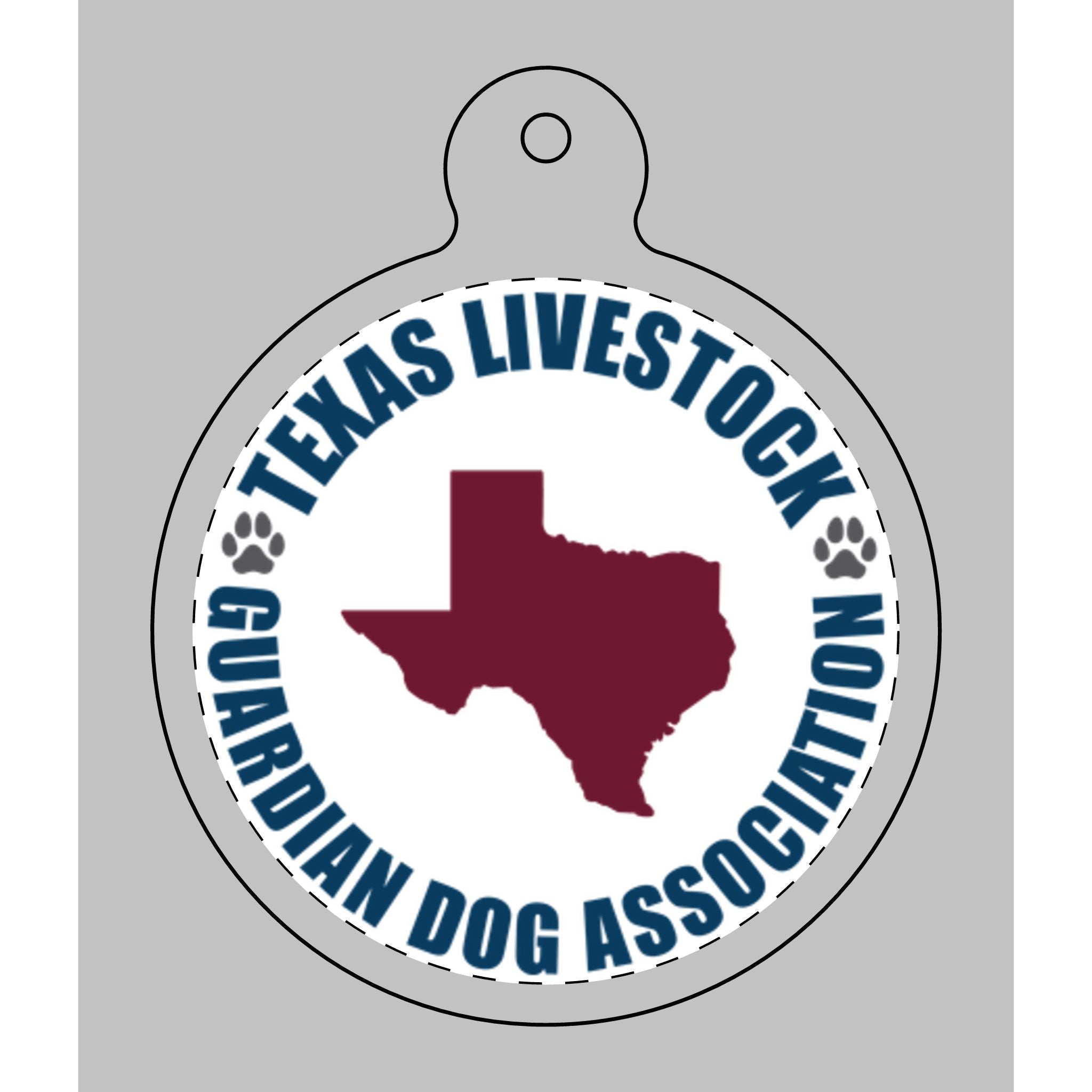 Texas Livestock Guardian Dog Association Pet Tag — Round ID Tag with Texas Silhouette