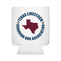 Texas Livestock Guardian Dog Association Can Cooler Sleeve — Koozie with Texas Map & Paw Print Logo